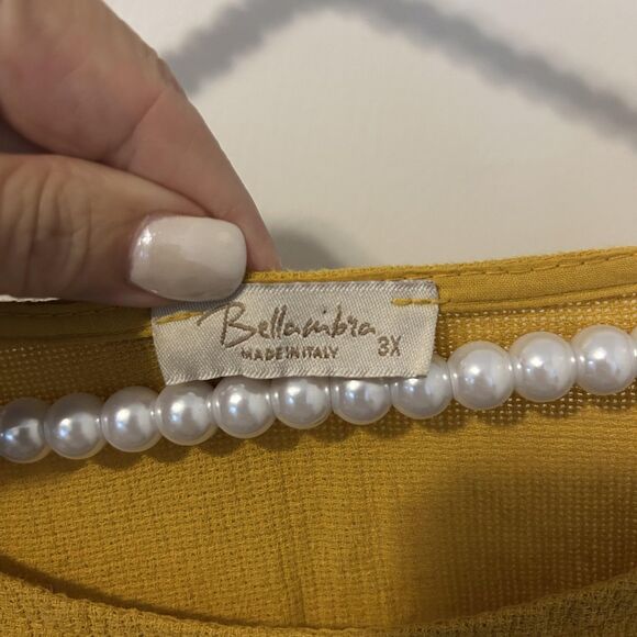 Bella Umbra Tunic top Womens 3X Yellow Linen Cotton Made Italy Boho beach office - Picture 5 of 11